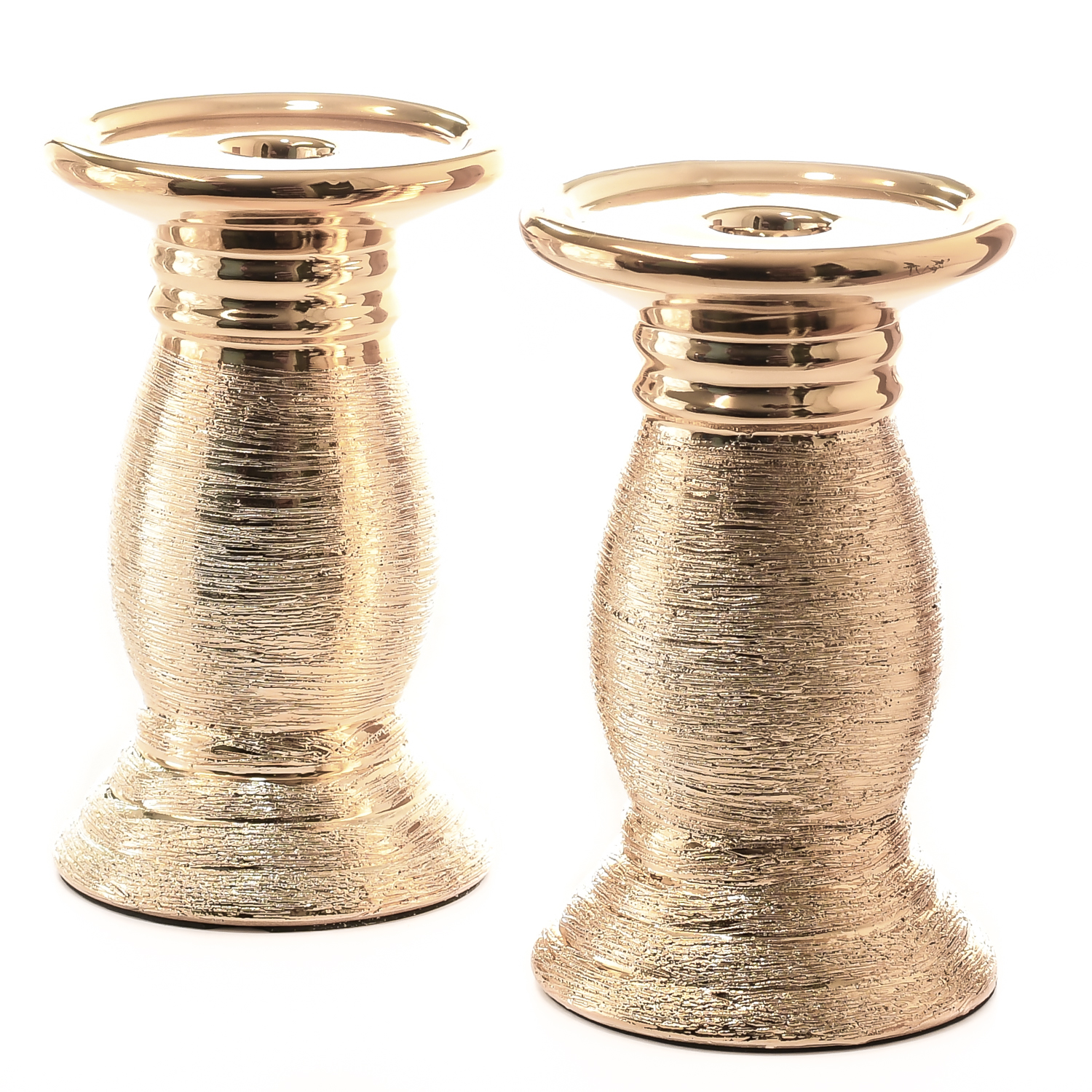 Gold Ceramic Pillar Candle Holders 6 quot Set of 2