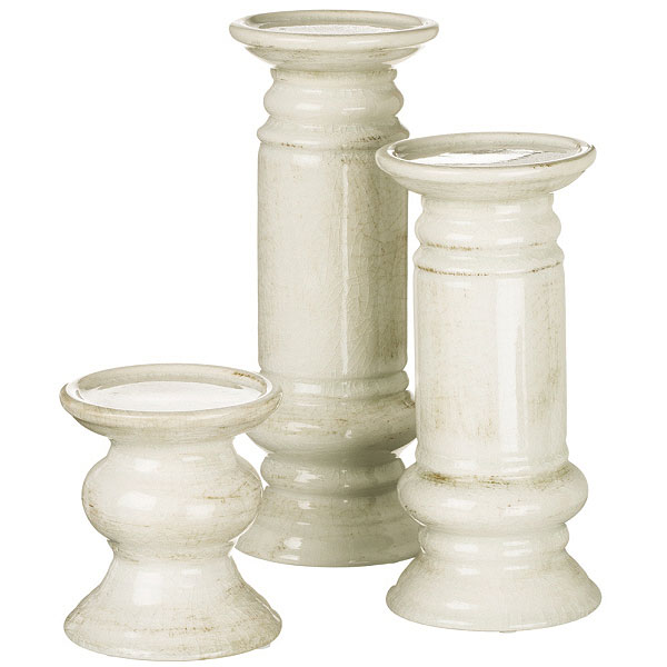 3 Piece Pillar Holder Set White Ceramic