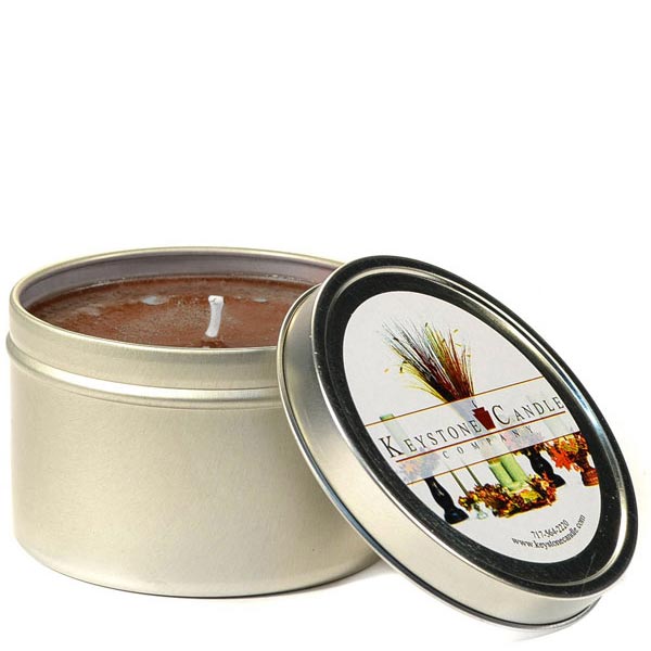 8 oz Leather Pipe and Woods Candle Tins