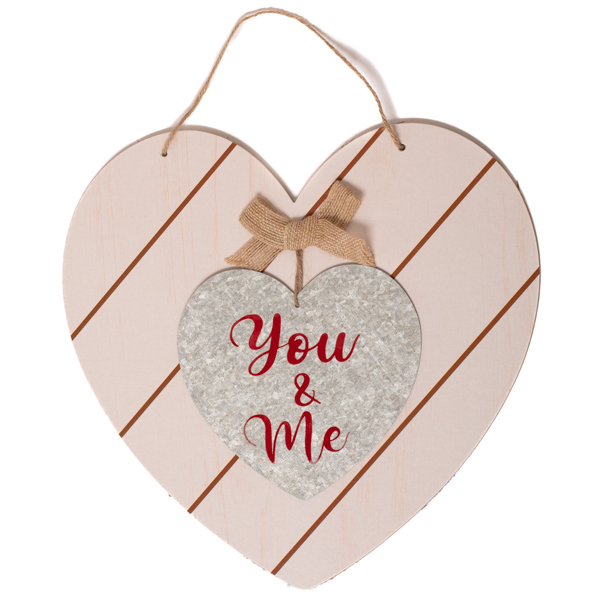 You and Me Shiplap Hanging Heart Sign
