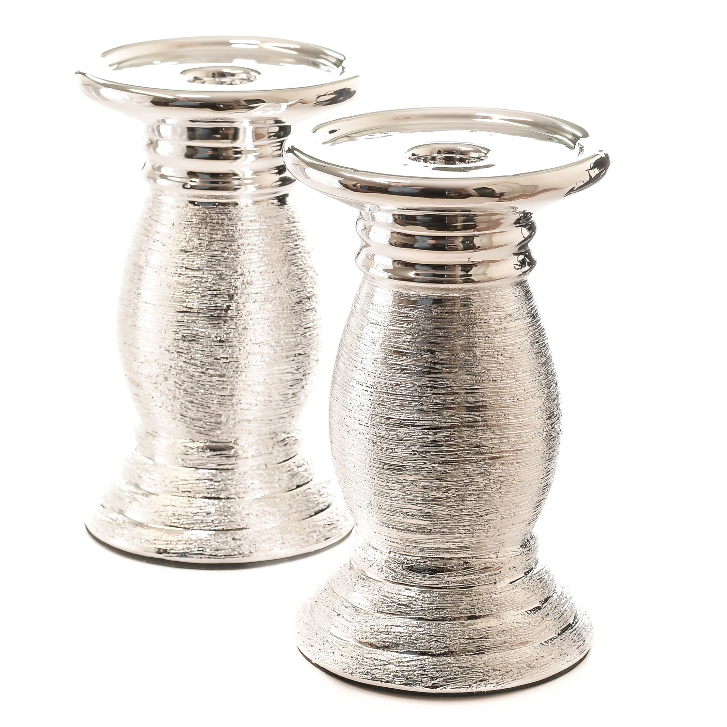 Silver Ceramic Pillar Candle Holders Set of 2