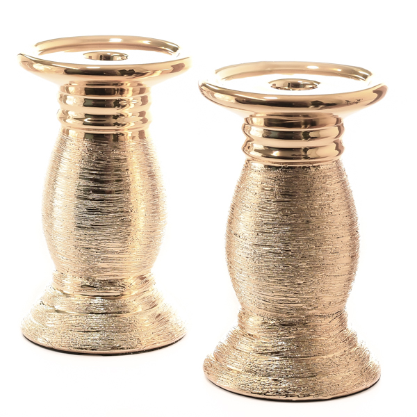 Gold Ceramic Pillar Candle Holders Set of 2