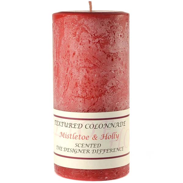 Textured Mistletoe and Holly 3 x 6 Pillar Candles