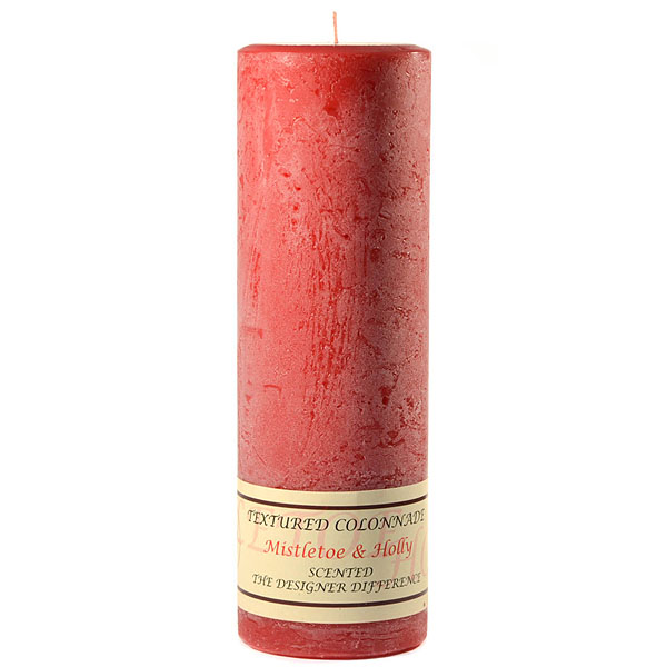 Textured Mistletoe and Holly 3 x 9 Pillar Candles