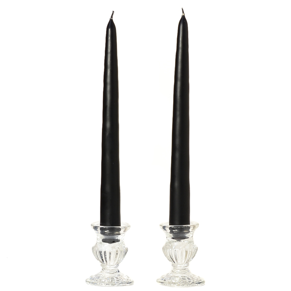 8 Inch Black Taper Candles Pair