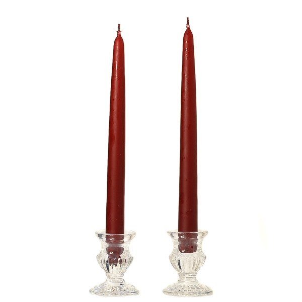 10 Inch Burgundy Taper Candles Pair