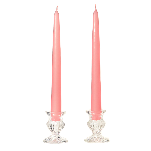 8 Inch Pink Taper Candles Pair
