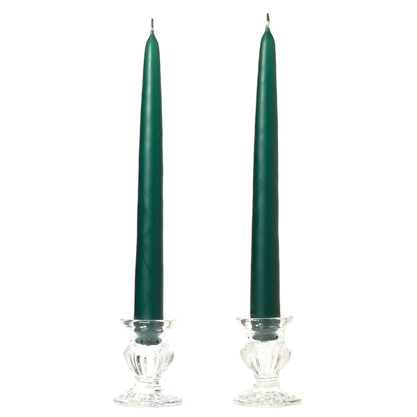 15 Inch Hunter Green Taper Candles Pair