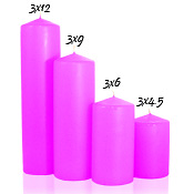 Hot pink 3 x 6 Unscented Pillar Candles