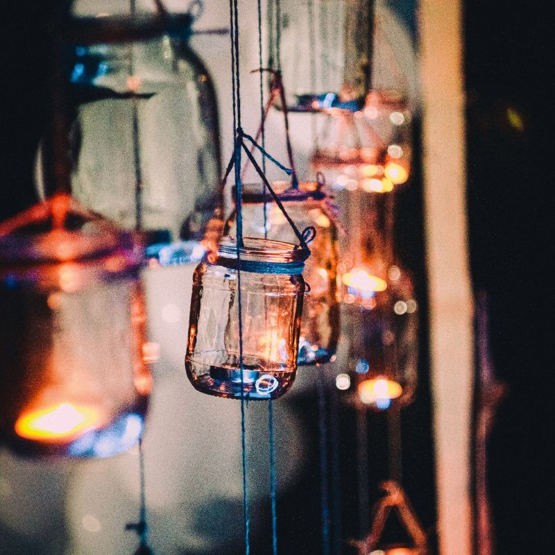 hanging mason jars with tealights