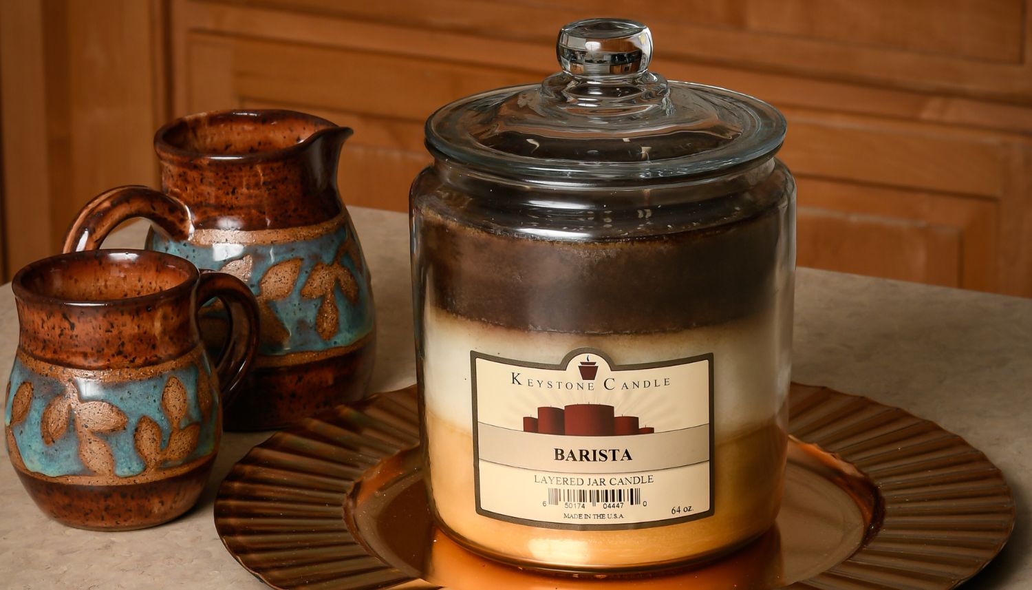 Barista 64 Ounce Jar Candle in a kitchen