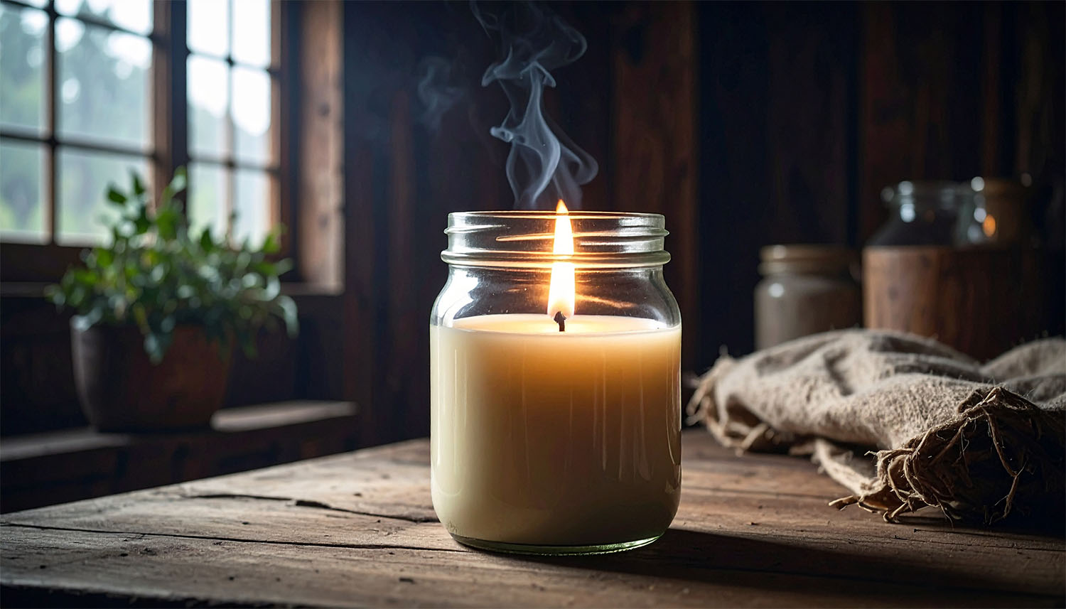 jar candle with soot