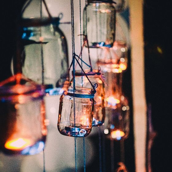 hanging mason jars with tealights