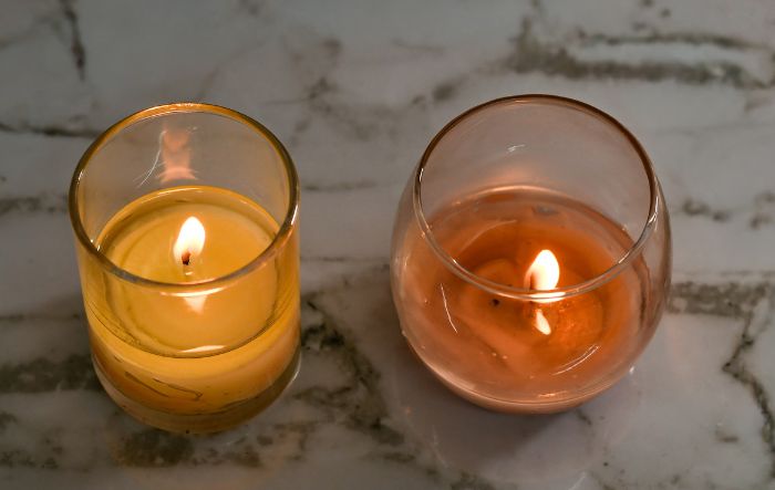 Lit Fall Votive Candles