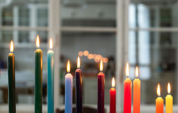 Colorful taper candle arrangement