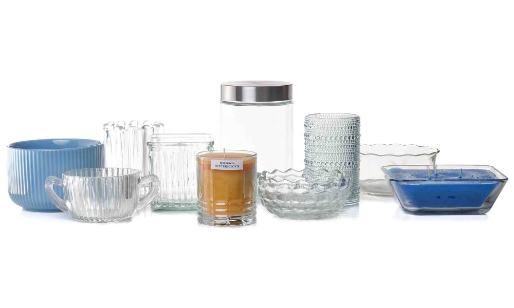 A variety of containers that are good for filling with candle wax