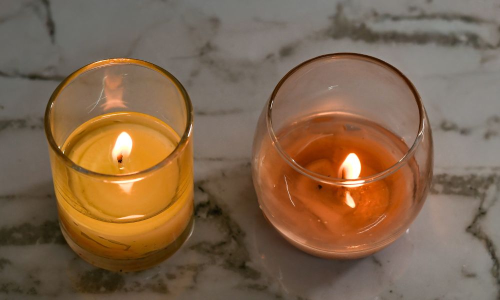 Lit Fall Votive Candles